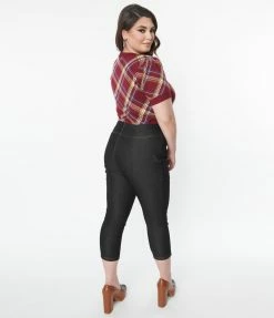 Sale Unique Vintage Plus Size Black Denim Beyond Basic Capri Jeans