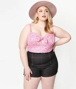 Sale Unique Vintage Plus Size Black Denim Summer Love Shorts