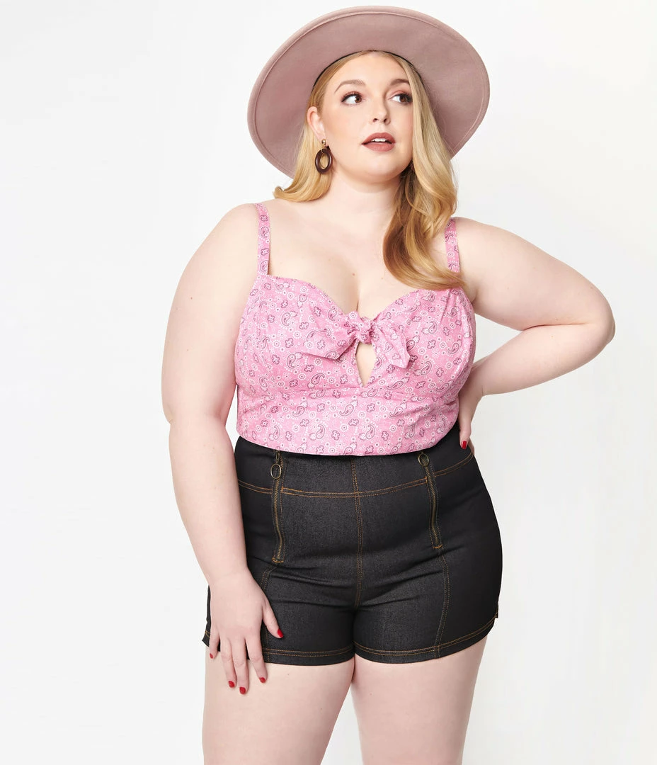 Sale Unique Vintage Plus Size Black Denim Summer Love Shorts