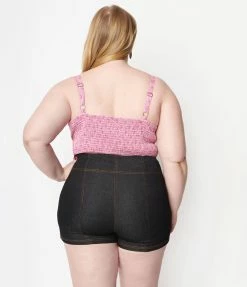 Sale Unique Vintage Plus Size Black Denim Summer Love Shorts