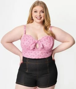 Sale Unique Vintage Plus Size Black Denim Summer Love Shorts