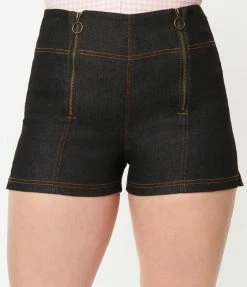 Unique Vintage Black Denim Summer Love Shorts Sale