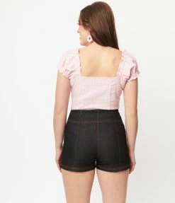 Unique Vintage Black Denim Summer Love Shorts Sale