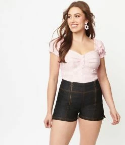 Unique Vintage Black Denim Summer Love Shorts Sale