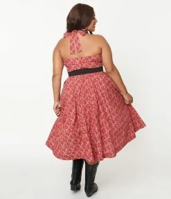 Sale Unique Vintage Plus Size 1950s Red Bandana Print Tarrytown Hostess Dress