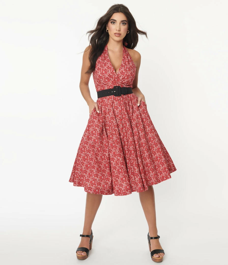 Sale Unique Vintage 1950s Red Bandana Print Tarrytown Hostess Dress