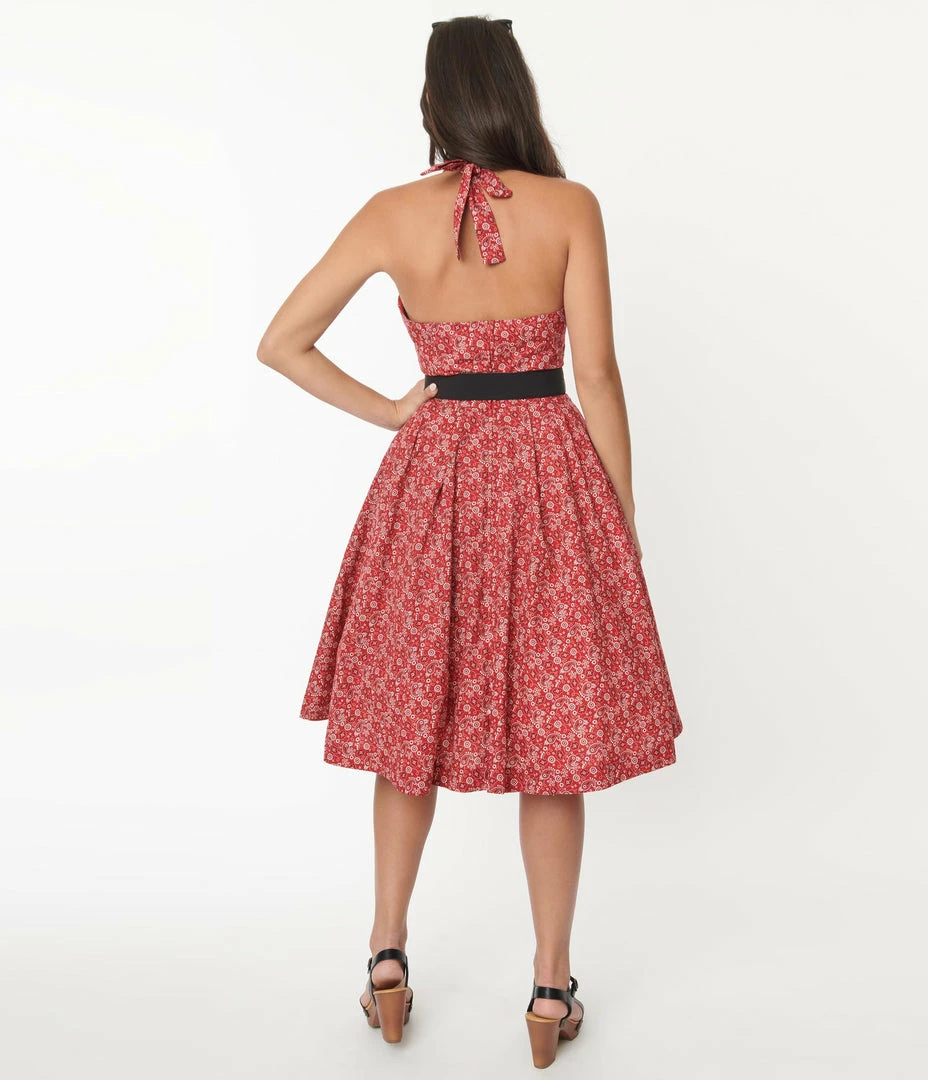 Sale Unique Vintage 1950s Red Bandana Print Tarrytown Hostess Dress