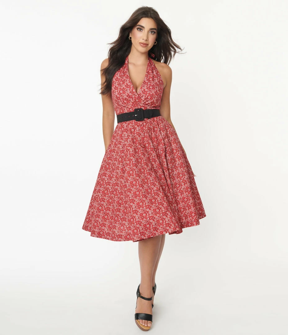 Sale Unique Vintage 1950s Red Bandana Print Tarrytown Hostess Dress