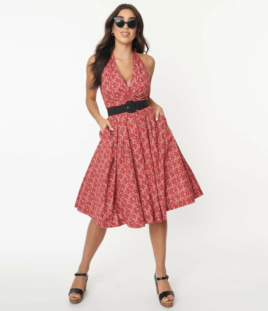 Sale Unique Vintage 1950s Red Bandana Print Tarrytown Hostess Dress