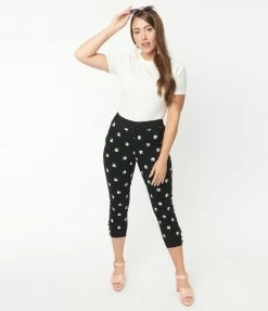 Unique Vintage Black & Pink Strawberry Print Darienne Capris New Arrivals!