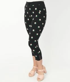 Unique Vintage Black & Pink Strawberry Print Darienne Capris New Arrivals!