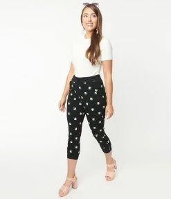 Unique Vintage Black & Pink Strawberry Print Darienne Capris New Arrivals!