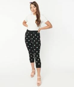 Unique Vintage Black & Pink Strawberry Print Darienne Capris New Arrivals!