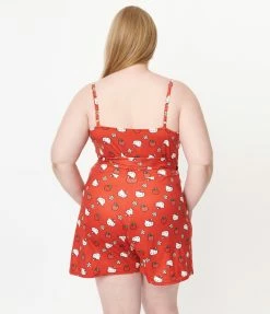Hello Kitty X Unique Vintage Plus Size Red Apple Lottie Wrap Romper