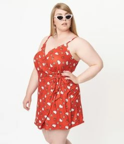 Hello Kitty X Unique Vintage Plus Size Red Apple Lottie Wrap Romper