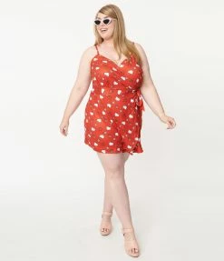 Hello Kitty X Unique Vintage Plus Size Red Apple Lottie Wrap Romper