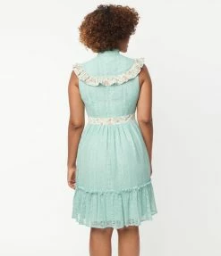 Unique Vintage Mint Lace Sweet Delight Fit & Flare Dress Sale