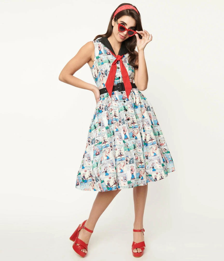 Popeye X Unique Vintage Classic Comic Print Swing Dress