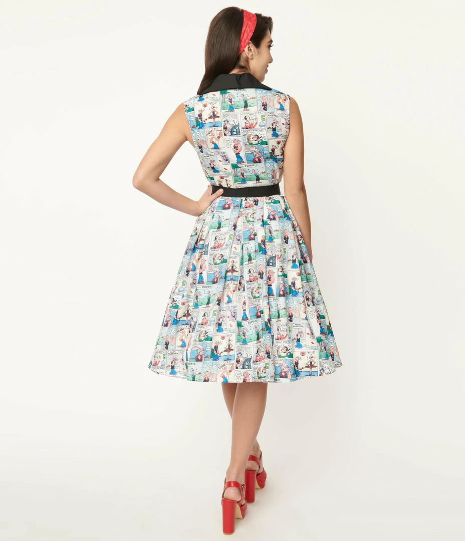 Popeye X Unique Vintage Classic Comic Print Swing Dress