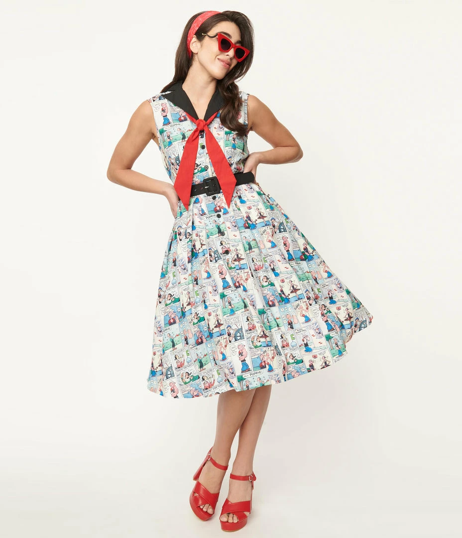 Popeye X Unique Vintage Classic Comic Print Swing Dress