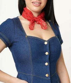 Sale Unique Vintage Blue Denim Always Happening Fit & Flare Dress