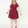 Fan Flair Popeye X Unique Vintage Plus Size Red & Navy Popeye Stripe Flare Dress