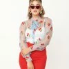 Unique Vintage Blue & Cherry Embroidered Sheer Gwen Blouse New Arrivals!