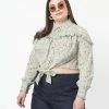 Unique Vintage Plus Size Mint & Multicolor Ditsy Floral Annie Blouse Sale