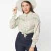 Sale Unique Vintage Mint & Multicolor Ditsy Floral Annie Blouse