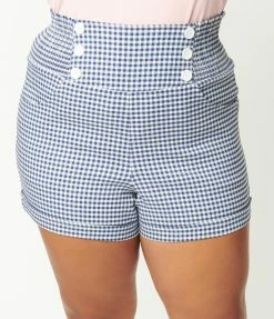Unique Vintage Plus Size Blue Gingham Nautical Sandy Shorts