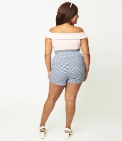 Unique Vintage Plus Size Blue Gingham Nautical Sandy Shorts