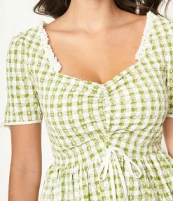 Smak Parlour Green Gingham Eyelet Woodstock Flare Dress