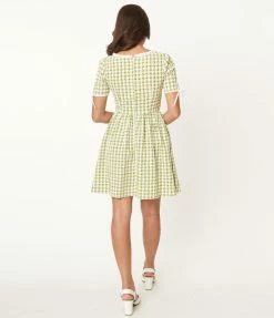 Smak Parlour Green Gingham Eyelet Woodstock Flare Dress