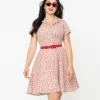 Sale Unique Vintage Red Gingham & White Eyelet Belted Shirtdress