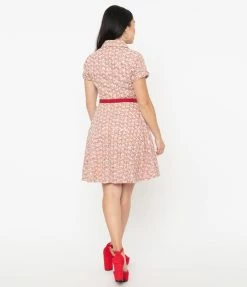 Sale Unique Vintage Red Gingham & White Eyelet Belted Shirtdress