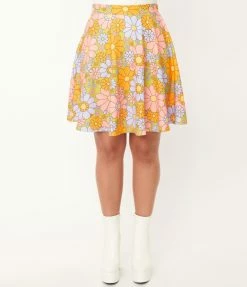 Smak Parlour Avocado Green & Multicolor Daisy Sweet Talk Skirt Sale