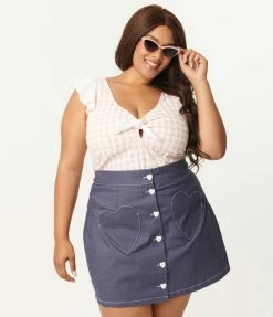 Smak Parlour Plus Size Pink Gingham Eyelet Double Major Top Sale
