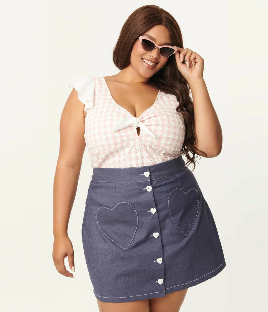 Smak Parlour Plus Size Pink Gingham Eyelet Double Major Top Sale