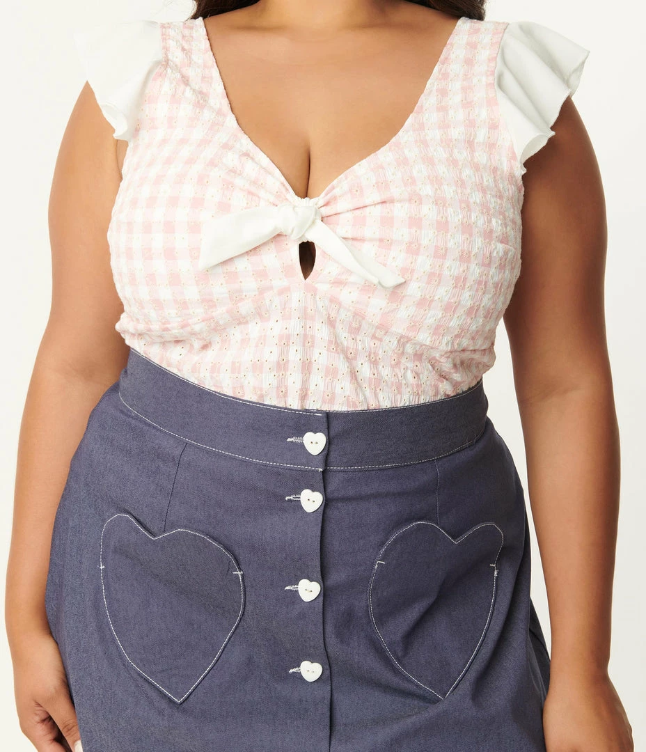 Smak Parlour Plus Size Pink Gingham Eyelet Double Major Top Sale