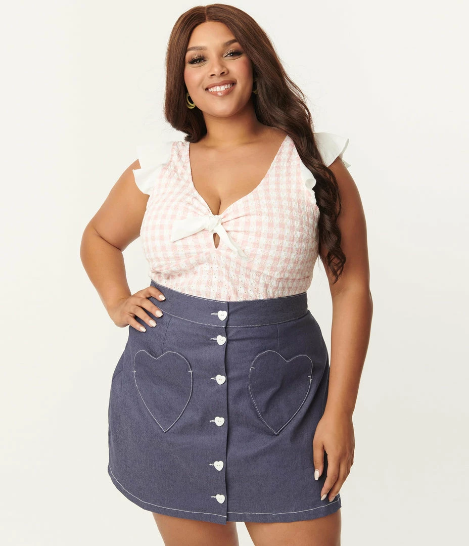 Smak Parlour Plus Size Pink Gingham Eyelet Double Major Top Sale