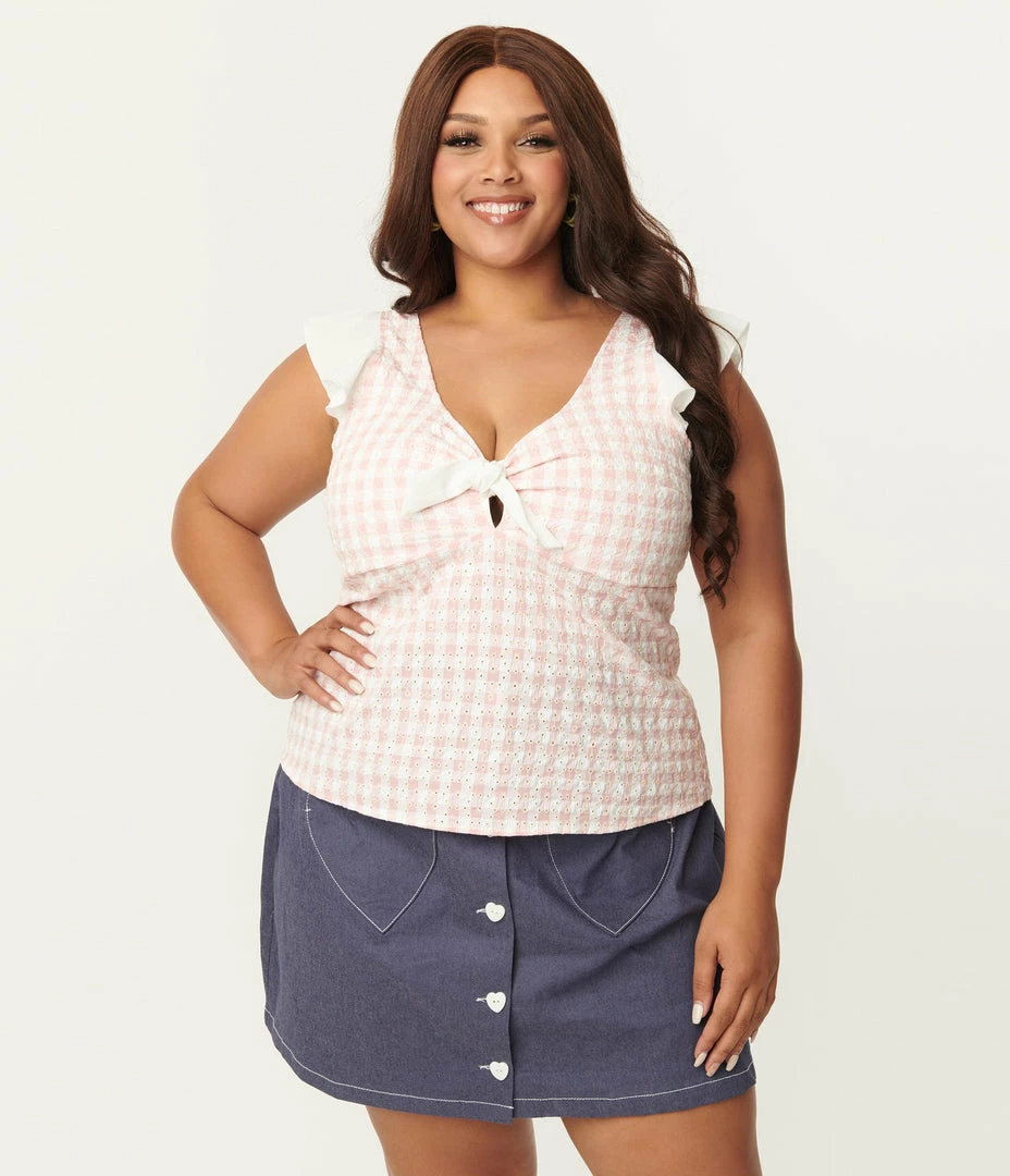 Smak Parlour Plus Size Pink Gingham Eyelet Double Major Top Sale