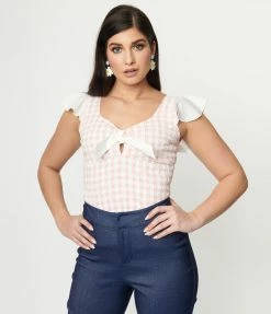 Sale Smak Parlour Pink Gingham Eyelet Double Major Top