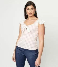 Sale Smak Parlour Pink Gingham Eyelet Double Major Top
