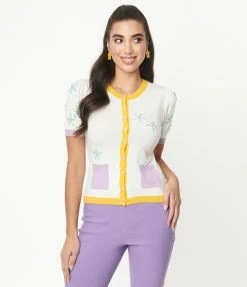 Unique Vintage Ivory & Floral Telluride Cardigan Sweater