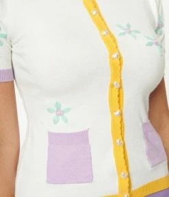 Unique Vintage Ivory & Floral Telluride Cardigan Sweater