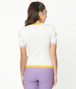 Unique Vintage Ivory & Floral Telluride Cardigan Sweater