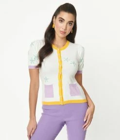 Unique Vintage Ivory & Floral Telluride Cardigan Sweater