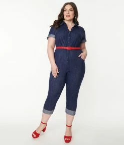 Rompers & Jumpsuits Unique Vintage Plus Size Blue Denim Bold Moment Jumpsuit