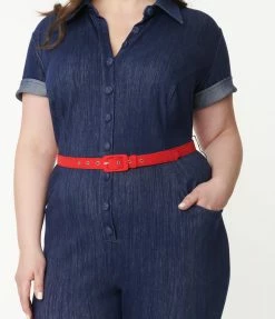Rompers & Jumpsuits Unique Vintage Plus Size Blue Denim Bold Moment Jumpsuit