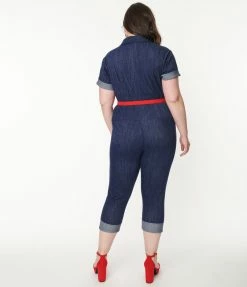 Rompers & Jumpsuits Unique Vintage Plus Size Blue Denim Bold Moment Jumpsuit